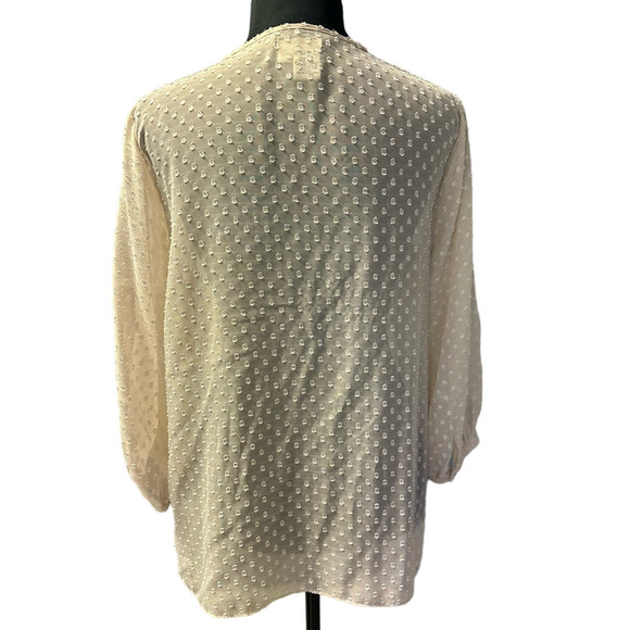 Sophie Max Sheer Swiss Dot Crew Neck 3/4 Sleeve Pin Tuck Tunic, Size M - Picture 4 of 8